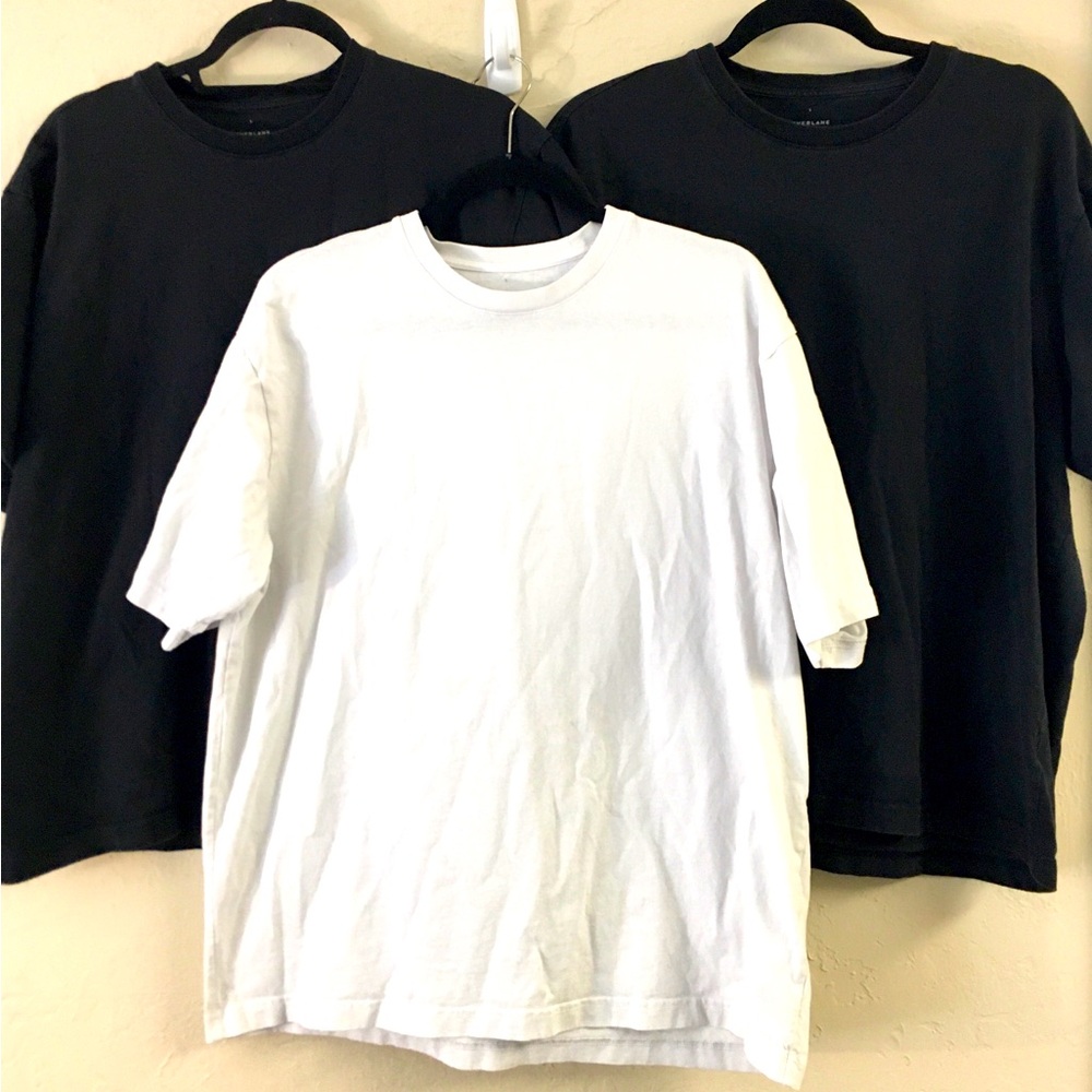 Everlane 100% Organic Cotton Short Sleeve T-Shirt Bundle (3) Large Black White